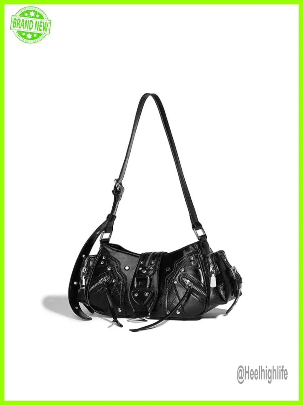 Leather Hobo Shoulder Bag with Chain Strap Y2K Coquette Punk Trendy Ladies Purse